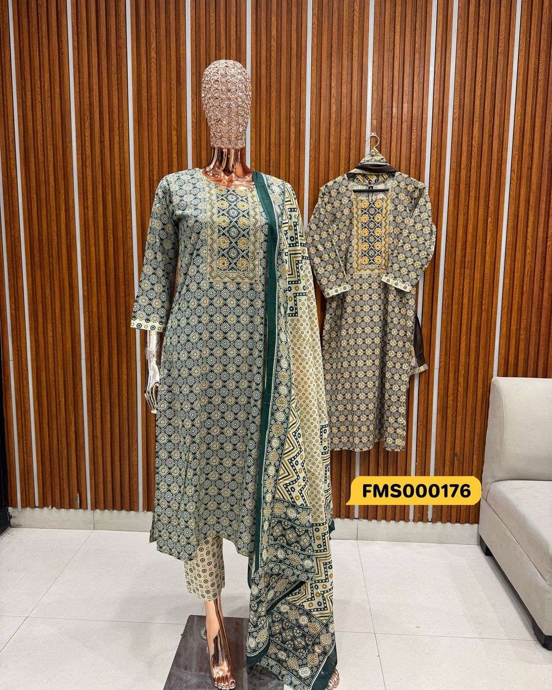 Three piece Pure Cotton set with hand work and  detailing.